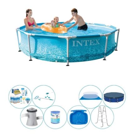 Intex Metal Frame Ronde Plage 305x76 cm - Paquet de piscine tout en 1