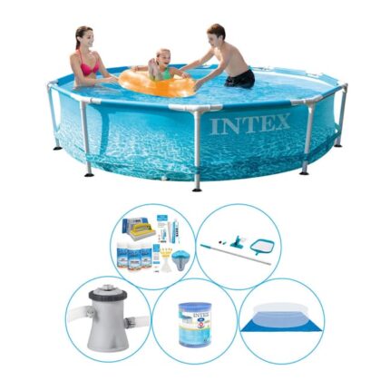 Offre combinée de piscine - 6 pièces - Intex Metal Frame Ronde Plage 305x76 cm