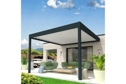 Pergola rétractable CONCEPT Mixte Gris anthracite / Blanc 4,50x4,109m Moteur + Télécommande