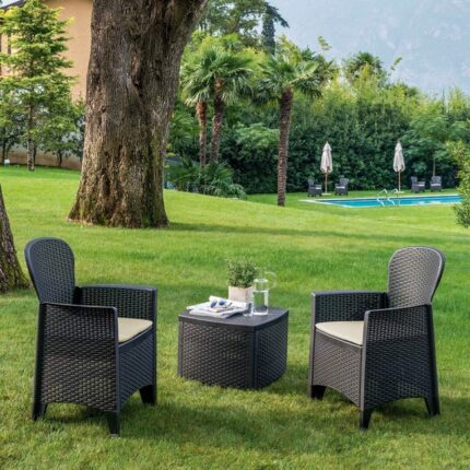 Ensemble de jardin 2 fauteuils + table 55x55 cm - Noir