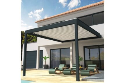 Pergola Bioclimatique COCOON Mixte Gris anthracite / Blanc 4,00x3,038m Verin + LED