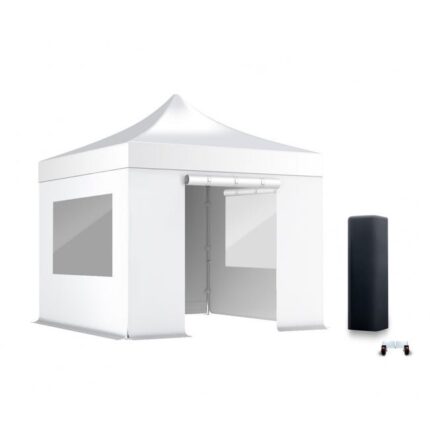 Xptent Pack Barnum 3X3 Structure en Aluminium 45mm Toit 450g/m² Blanc + Lot de Bâches fenêtre et porte 380g/m² blanc