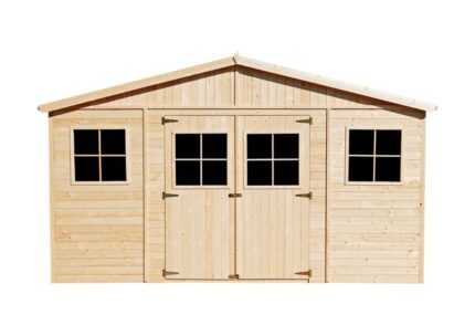 Abri de Jardin en Bois Naturel - Stockage extérieur avec fenêtres- H246x418x318 cm/12 m²- Timbela M331