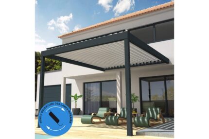 Pergola Bioclimatique COCOON perpendiculaire Horaire Mixte Gris anthracite / Blanc 4,051x4,00m Verin