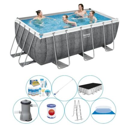 Offre combinée de piscine - Bestway Power Steel Rattan 412x201x122 cm