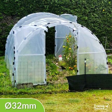 Serre tunnel SEMI-PRO 12m² avec porte sur chaque pignon - Bâche thermique diffusante de haute qualité et structure Ø32mm