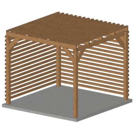 Pergola en bois massif 3x3, classe 3, durable , toiture brise soleil, 2 fonds brise vue en persienne