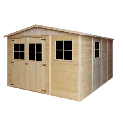 Abri de Jardin en Bois Naturel - Stockage extérieur avec fenêtres- H226x324x416 cm/12 m² hangar en bois naturel - TIMBELA M336