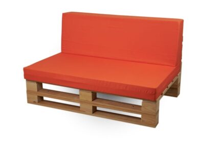 Ensemble complet de canapé en palettes + ensemble de coussins microfibre 120 x 60 cm (assise + dossier) (120 x 60 cm, Orange)