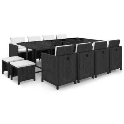 The Living Store - Salon de jardin encastrable 13pcs et coussin Rotin naturel Noir