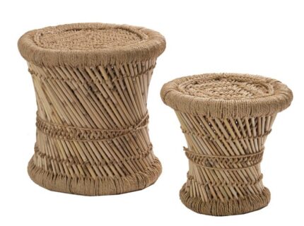 Set de deux tabourets en bambou, naturel L.39 x H.43 cm