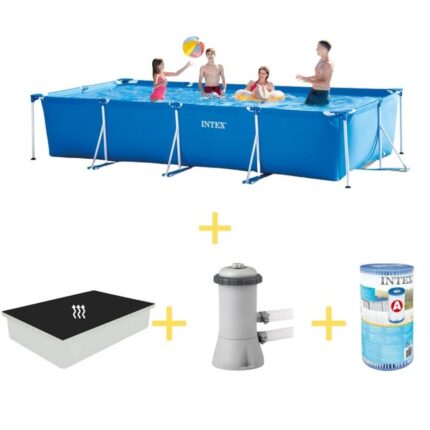 Intex Piscine - Frame Pool - 450 x 220 x 84 cm - Avec Tapis solaire, Pompe filtrante & Filtre