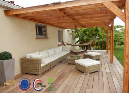 Charpente pergola adossée 650cmx300cm, Bois DOUGLAS Français label PEFC (Carport-Auvent - Abri terrasse), surface 19.50 m².