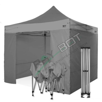 Barnum Pliant 3X3 RAY BOT Gris Aluminium 45mm avec LATÉRALES. Tissu enduit de PVC à 350gr/m² étanche et hydrofuge