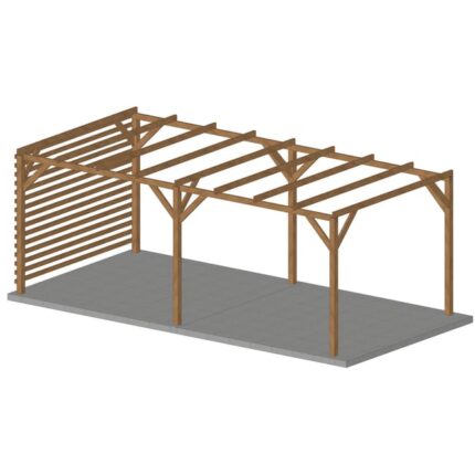 Pergola en bois massif 6x3, classe 3, durable avec un fond brise vue en persienne