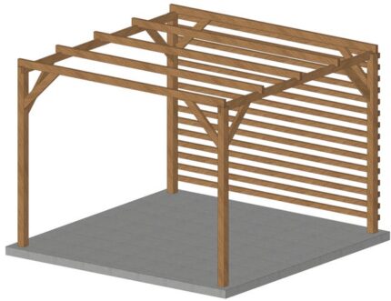 Pergola en Bois Massif 3x3, classe 3, Durable avec un fond brise vue en persienne
