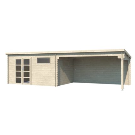 Abri de jardin en bois mono pente de 11,40m² + auvent de 11,40m²