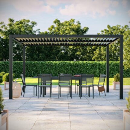 Pergola bioclimatique lames orientables en aluminium 3x4m - Anthracite - Belair