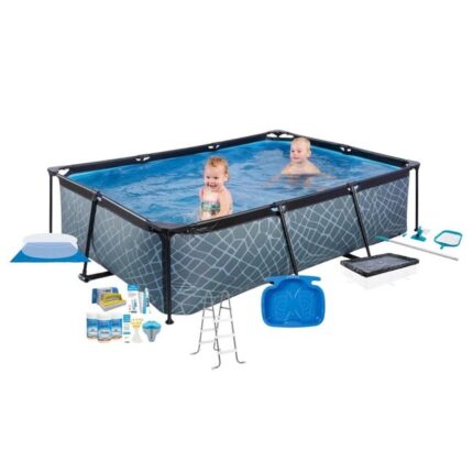 EXIT Piscine Stone Grey - Frame Pool 220x150x60 cm - Avec accessoires