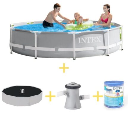 Intex Piscine - Prism Frame - 305 x 76 cm - Avec Tapis solaire, Pompe filtrante & Filtre