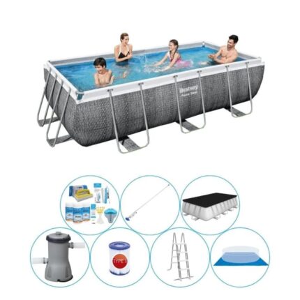 Offre combinée de piscine - Bestway Power Steel Rattan 404x201x100 cm