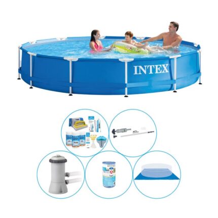 Intex Metal Frame Ronde 366x76 cm - 6 pièces - Piscine avec des accessoires
