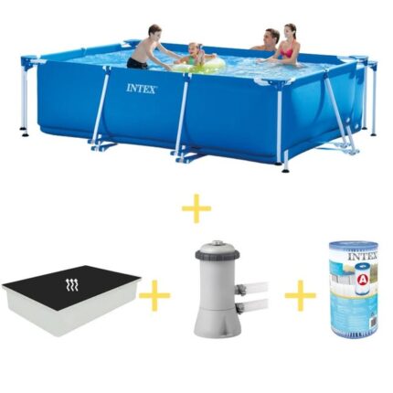 Intex Piscine - Frame Pool - 300 x 200 x 75 cm - Avec Tapis solaire, Pompe filtrante & Filtre