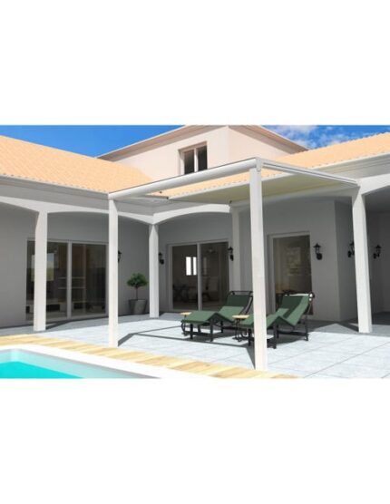 Pergola toile TILA 3,50x3,50m Motorisé à  télécommande + manœuvre de secours (Ecru - Blanc)