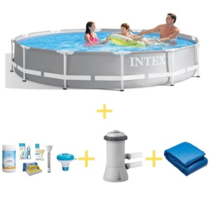 Intex Piscine - Prism Frame - 366 x 76 cm - Avec WAYS Pack d'entretien piscine, Pompe filtrante & Bâche de sol