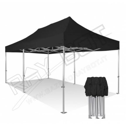 Tente Pliante 4X8 RAY BOT Noir Alumium 55mm Top Avec BÂches Latérales. Tissu enduit de PVC à 500gr/m² étanche et hydrofuge