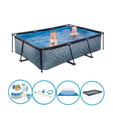 EXIT Piscine Stone Grey - Frame Pool 220x150x60 cm - Pack de piscine