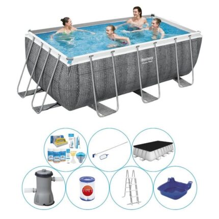Paquet de piscine tout en 1 - Bestway Power Steel Rattan 412x201x122 cm