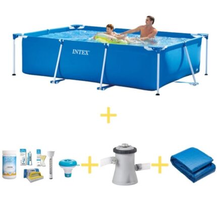 Intex Piscine - Frame Pool - 260 x 160 x 65 cm - Avec WAYS Pack d'entretien piscine, Pompe filtrante & Bâche de sol