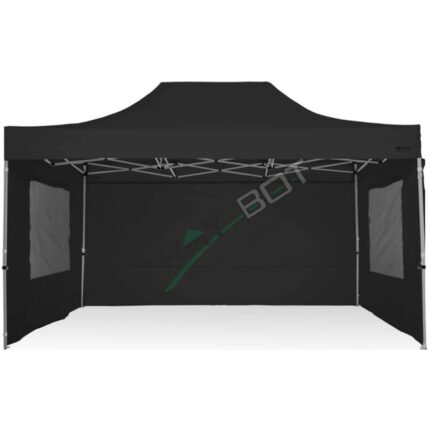 Barnum Pliant 3X4,5 RAY BOT Noir Acier 30mm AVEC BÂches Latérales et fenêtre. Tissu enduit de PVC à 350gr/m² étanche et hydrofuge