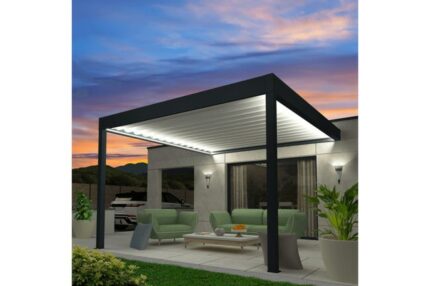 Pergola rétractable CONCEPT Mixte Gris anthracite / Blanc 4,00x3,005m Moteur + Télécommande + LED