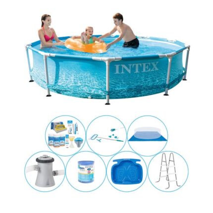 Intex Metal Frame Ronde Plage 305x76 cm - 8 pièces - Paquet de piscine tout en 1