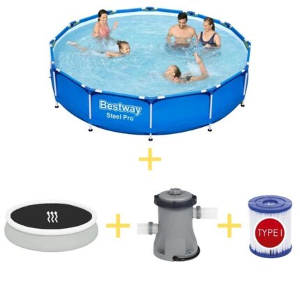 Bestway Piscine - Steel Pro - 366 x 76 cm - Avec Tapis Solaire, Pompe de filtrage & Filtre