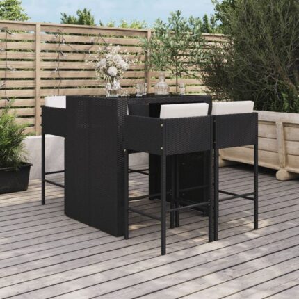 The Living Store - Ensemble de bar de jardin 5 pcs avec coussins noir poly rotin