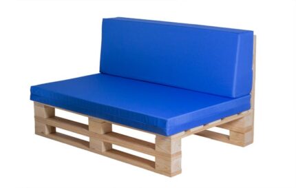 Ensemble complet de canapé palette + ensemble de coussins en tissu imperméable (Assise + Dossier) - 100x60cm en Bleu