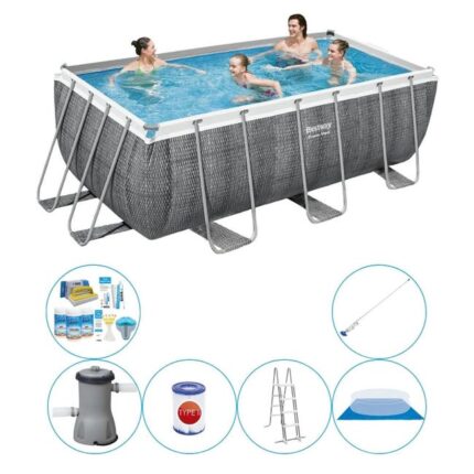 Offre combinée de piscine - Bestway Power Steel Rotan Rect. 412x201x122 cm - Avec pompe de filtrage