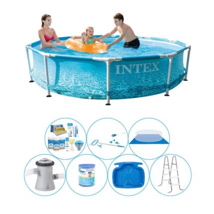 Paquet de piscine tout en 1 - 8 pièces - Intex Metal Frame Ronde Plage 305x76 cm