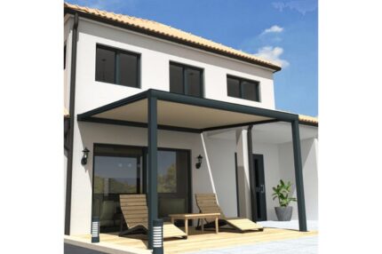 Pergola toile SUNLIGHT Gris anthracite - Écru 3,50x4,00m + LED