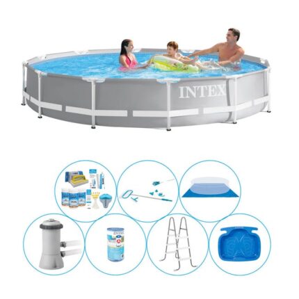 Intex Prism Frame Ronde 366x76 cm - 8 pièces - Paquet de piscine tout en 1