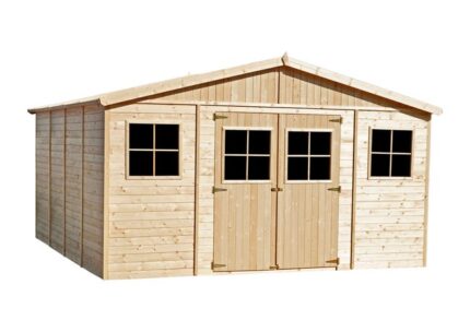 Abri de jardin en bois Exterieur AVEC PLANCHER IMPRÉGNÉ - Chalet en Pin / épicéa- H246 x 418 x 420 cm/ 16 m²- TIMBELA M330+M330G