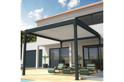Pergola Bioclimatique COCOON îlot Mixte Gris anthracite / Blanc 4,00x4,063m Verin