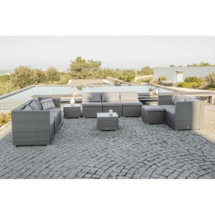 Salon de jardin Bahamas Ensemble Triple XL 9 Places Gris Rotin Synthétique Kiefergarden