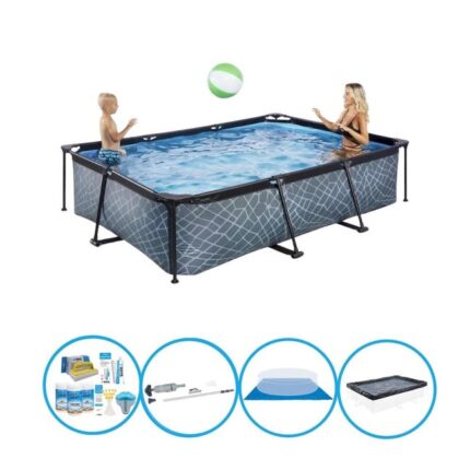 EXIT Piscine Stone Grey - Frame Pool 300x200x65 cm -- Avec accessoires