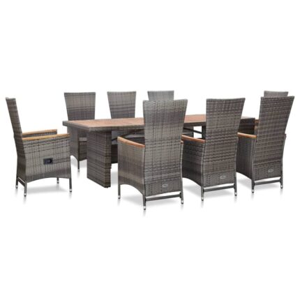The Living Store - Mobilier à dîner de jardin 9pcs et coussins Résine tressée Gris