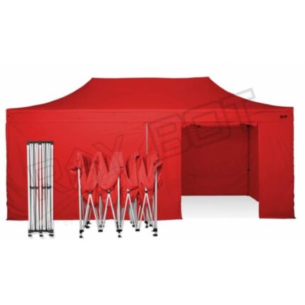 Tente Pliante 6X3 RAY BOT Rouge Acier 30mm avec Latérales. Tissu enduit de PVC à 350gr/m² étanche et hydrofuge