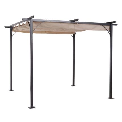 Pergola rétractable polyester beige métal époxy noir